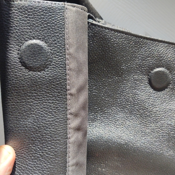 Black Leather CROSSBODY HAND BAG Polka Dot Adjustable Strap 4 Pockets Ear Japan - Picture 13 of 16